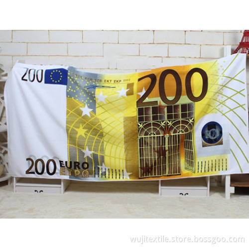 SGS Microfiber Bath Towel Beach Towel Printed with Currency (WJ-B971)